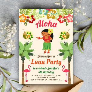 Cute Hawaiian Hula Girl Luau Invitation de la fête