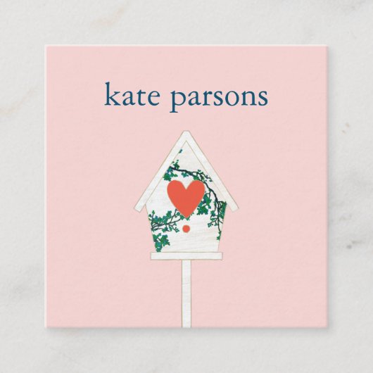 Cute Heart Birdhouse Square Visitekaartje (Voorkant)