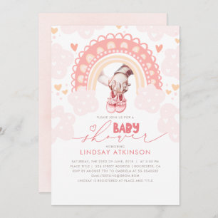 Cute Heart Boho Rainbow Pink Baby shower Kaart