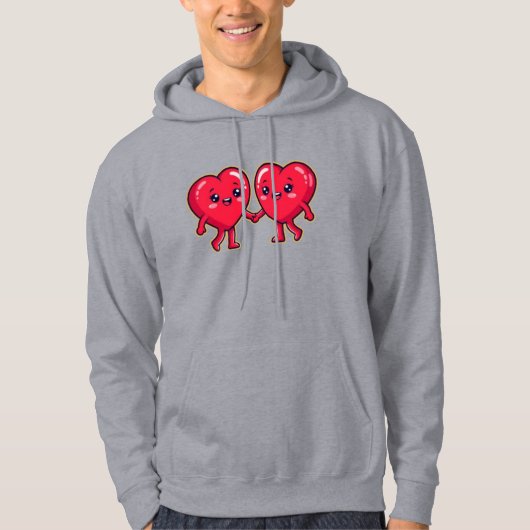 Cute Heart Characters Holding Hands Hoodie (Voorkant)