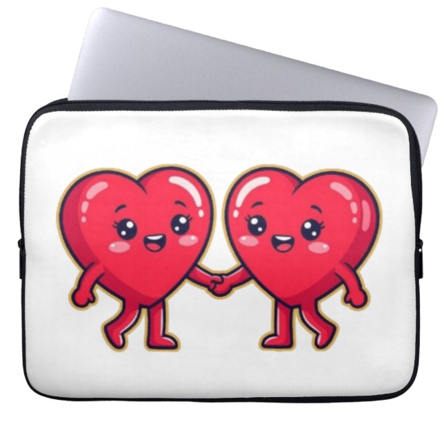 Cute Heart Characters Holding Hands Laptop Sleeve (Voorkant)
