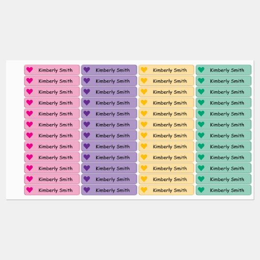 Cute Heart Custom  Skinny  Name Labels - Iron On - (Vel)