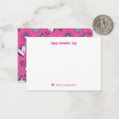 Cute Heart Doodle Patroon Roze Valentijnsdag Notitiekaartje (Voorkant / Achterkant in situ)