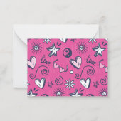 Cute Heart Doodle Patroon Roze Valentijnsdag Notitiekaartje (Achterkant)