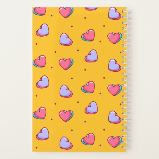 Cute Heart en Polka Dot Pattern Retro Yellow Notitieboek (Achterkant)