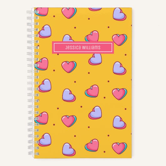 Cute Heart en Polka Dot Pattern Retro Yellow Notitieboek (Voorkant)