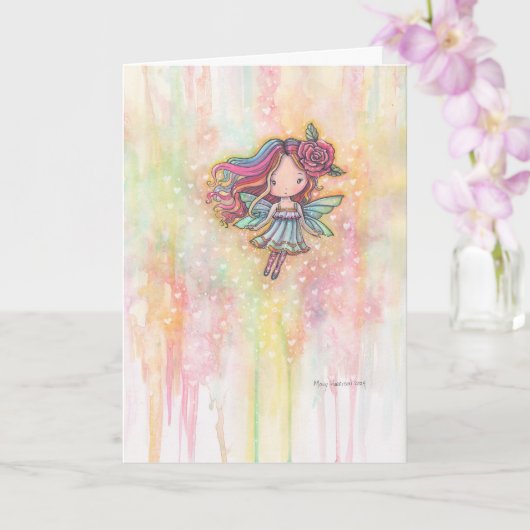 Cute Heart Fairy Watercolor Kunstwerk  Kaart (Orchidee)