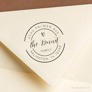 Cute Heart Familie Naam Retouradres Rond Logo Rubberstempel