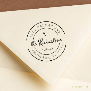 Cute Heart Familienaam Retouradres Rond Logo Rubberstempel