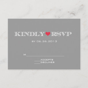 Cute Heart Gray Red Wedding RSVP-kaarten RSVP Kaartje