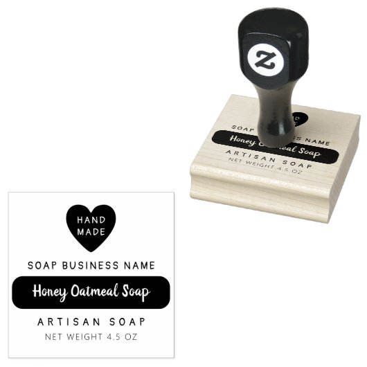 Cute Heart Handmade Product Name in Script Rubberstempel (Gestempeld)