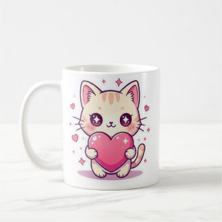 Cute Heart Kitten Mug - Aesthetic Pastel Cat Coffe Koffiemok