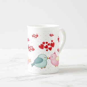 Cute Heart Love Bird Valentijnsdag Porselein Kop