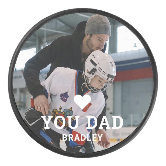 Cute Heart LOVE YOU DAD Personalized Photo Names Hockey Puck (Voorkant)
