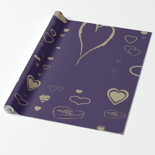 Cute Heart Modern Dark Paars Cadeaupapier (Uitgerold)