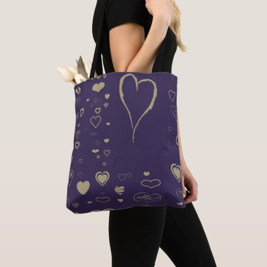 Cute Heart Modern Dark Paars Pattern Tote Bag (Dichtbij)