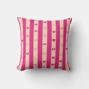 Cute Heart Modern Hot Pink Stripe Kussen