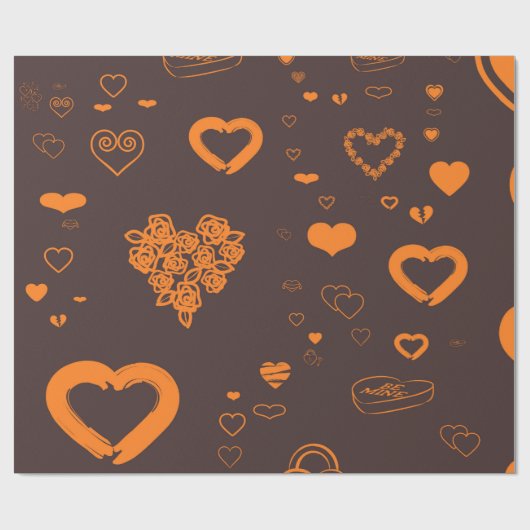 Cute Heart Modern Oranje Cadeaupapier (Vlak)