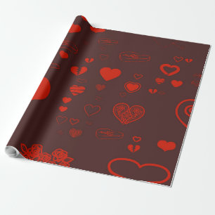 Cute Heart Modern Oranje Red Cadeaupapier