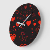Cute Heart Modern Red Pattern Grote Klok (Hoek)