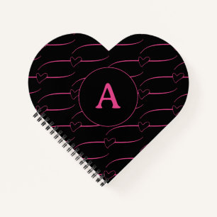 Cute Heart Monogram Black Magenta Notitieboek