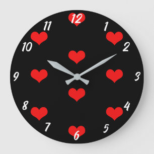 Cute Heart Pattern Red Custom Black Valentijnsdag Grote Klok