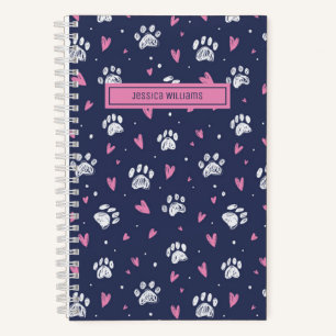 Cute Heart Pet Paw Print Pattern Dog Cat Lover Notitieboek