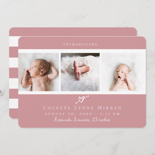 Cute Heart Photo Collage Faire-part de naissance (Devant / Derrière)