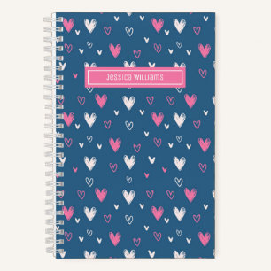 Cute Heart Potlood Stoodle Pattern Sweet Love Blue Notitieboek