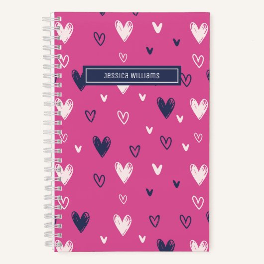 Cute Heart Potlood Stoodle Pattern Sweet Love Pink Notitieboek (Voorkant)