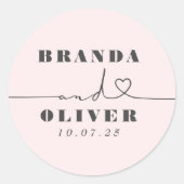 Cute Heart Script Romantic Pink Weddenschap Ronde Sticker (Voorkant)