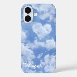 Cute Heart Shaped Cloud in Blue Sky Cheful Happy iPhone 16 Hoesje
