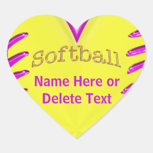 Cute Heart Shaped Personalized Softball Stickers