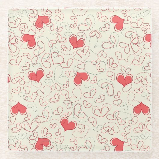 Cute Hearts Background Glazen Onderzetter (Voorkant)
