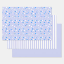 Cute Hearts Blue Inpakpapier Vel