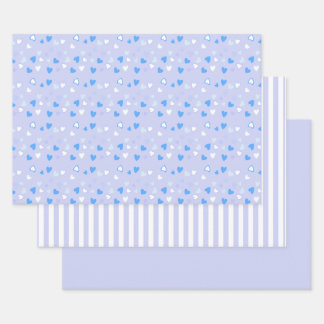 Cute Hearts Blue Inpakpapier Vel