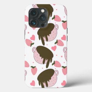 Cute Hearts Chocolade Aardbeien Patroon Roze iPhone 13 Pro Hoesje