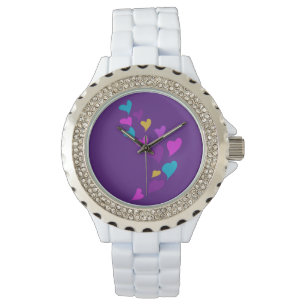 Cute Hearts Driving roze Geel Blauw Paars Horloge