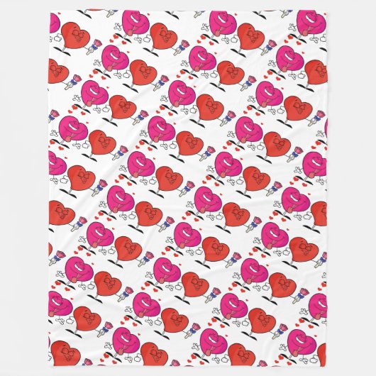 Cute Hearts Fleece Deken (Voorkant)
