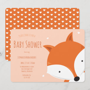 Cute Hearts Fox Animal Baby shower Kaart