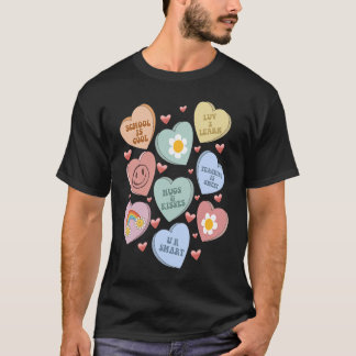 Cute Hearts Groovy Valentijnsdag Docent Educati T-shirt