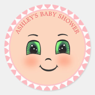 Cute Hearts & Happy Face Baby shower Ronde Sticker