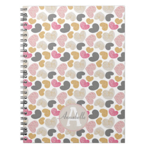 Cute Hearts Pastel Colors Monogram Naam  Notitieboek