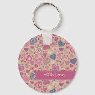 Cute Hearts-patroon - Beige Roos Sleutelhanger