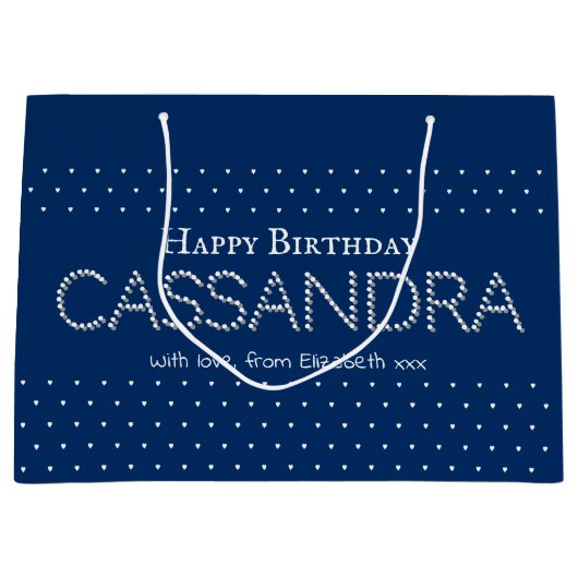 Cute Hearts Pattern Elegant Navy Blue  Groot Cadeauzakje (Voorkant)