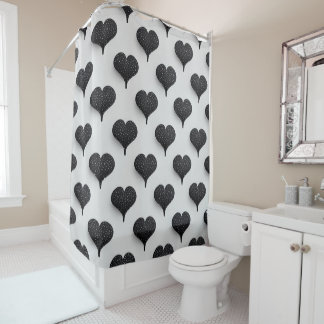 Cute Hearts Pattern in Chic Black en White Douchegordijn