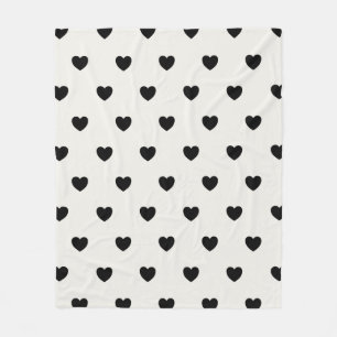 Cute Hearts Pattern in Chic Black en White Fleece Deken