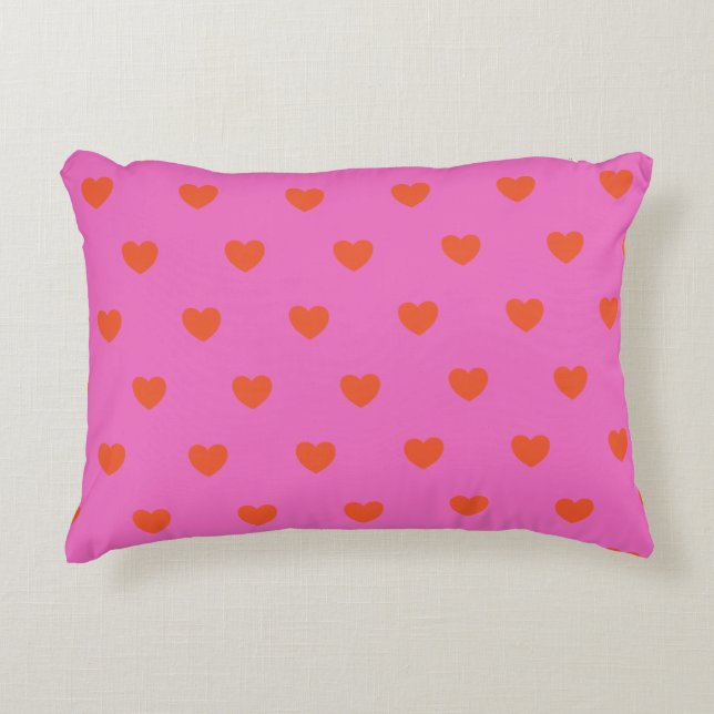 Cute Hearts Pattern in Roze en Rood Accent Kussen (Voorkant)