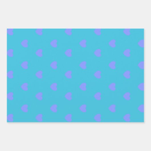 Cute Hearts Pattern in Turquoise Blue en Paars Inpakpapier Vel (Voorkant 2)