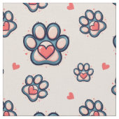 Cute Hearts & Paw Prints Katoen Stof (Close Up)